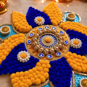 Decoración Rangoli Hecha a Mano para Diwali con Flores de Pompones, Espejos y Soporte para Diya, para Decoración Festiva del Hogar - Product Image 2