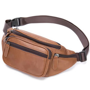 Sac banane unisexe en cuir véritable avec fermeture éclair, ceinture détachable, style vintage, idéal pour les voyages, la randonnée, la course et le cyclisme - Product Image 1