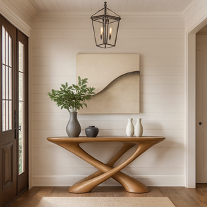 Table console moderne en bois massif naturel fait main, style farmhouse, marque Luxali, meubles de salon fabriqués au Vietnam - Product Image 1