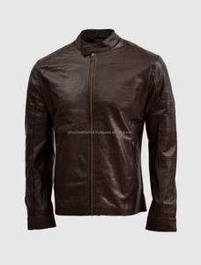 Blouson aviateur en cuir de mouton bleu de haute qualité pour hommes, style formel d'hiver avec décoration de boutons, toile fine - Product Image 6