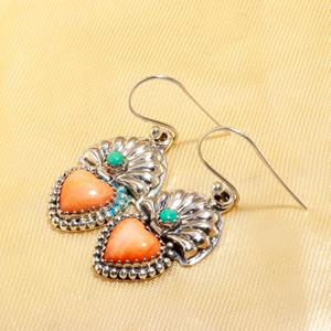 <b>Handmade</b> Dangle <b>Earrings</b> Fine Jewelry Wholesaler 925 Sterling Silver Heart Shape Natural Red Coral Gemstone Bezel Setting - Product Image 3