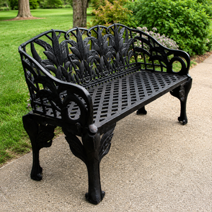 Black Cast Iron Garden <b>Bench</b> Leaf Pattern Outdoor Patio Park Seating Decorative Lattice <b>Metal</b> Furniture Premium Classic Style - Product Image 3