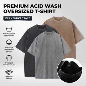 Custom OEM/ODM Premium <b>Vintage</b> Acid Wash Oversized T-Shirt Men Drop Shoulder Crew Neck Streetwear 100% Cotton Knitted Blank <b>Tee</b> - Product Image 6