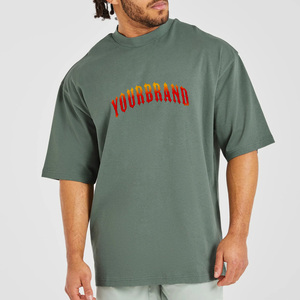 Nouveau T-shirt Homme Oversize Vert en Coton à Manches Courtes Col Rond Imprimé Lettres Style Décontracté Streetwear - Product Image 4