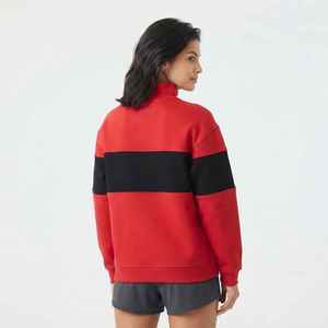 Sweat-shirt rouge uni pour femme, col montant, manches longues, coupe classique, pull en tricot, automne-hiver, 100% coton, devant uni - Product Image 2