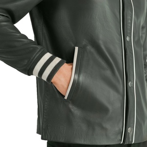 Nouvelle arrivée, veste bomber en cuir pour homme sur mesure, couleur verte, style boutonné sur le devant, veste en cuir décontractée - Product Image 5