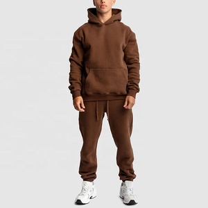 Wholesale Cotton Heavyweight Athletic Tracksuit Solid Color Jogger Hoodie <b>Set</b> for Men - Product Image 2