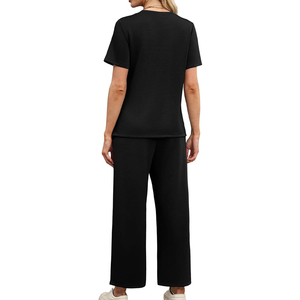 Women Premium Two Piece Set Loose Fit T Shirt <b>Drawstring</b> Pants Casual Lounge Wear Custom Logo - Product Image 5