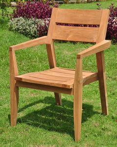 Minimalist Solid <b>Teak</b> Wood Garden Dining <b>Chair</b> with Arms - Product Image 1