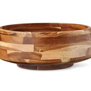 Handcrafted Acacia <b>Wood</b> Bowl with Geometric Cutouts | Moradabad Wooden Fruit Bowl Wholesale - Product Image 1