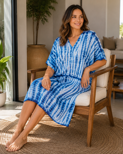 Vestido Largo Bohemio para Mujer, con Cuello en V, Hombros Descubiertos, Estampado Tie-Dye, 100% Algodón Ecológico, Transpirable, Silueta Evase, Ideal para Fiestas - Product Image 6