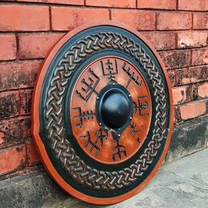 Bouclier Viking en bois fait main par Ahmad Fabric, 24 pouces, orange et noir, bouclier rond décoratif avec coupelle centrale en acier - Product Image 6