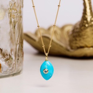 Pendentif Marquise Turquoise Pierre Naturelle Vintage Argent 925 Bijou de Fiançailles Cadeau pour Elle Maman Épouse Sœur Demoiselle d'honneur Certifié - Product Image 1