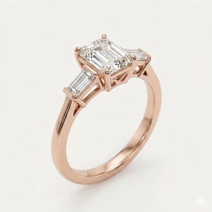 Anillo de Lujo VBSR-73 Listo para Enviar, Corte Esmeralda, Platino 950, 3.14CT, Color E, Claridad VS1, Diamante Cultivado en Laboratorio, Anillo de Tres Piedras - Product Image 1