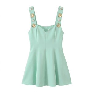 Top sin mangas verde menta personalizado para mujer con tirantes de perlas, de secado rápido, corte ajustado, estilo skater, moderno, para verano, informal. - Product Image 1