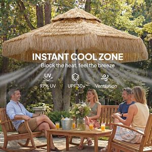 Ombrellone da Patio Hula con Tetto in Paglia da 8,5 Piedi, 2 Livelli, Stile Tropicale Hawaiano, 8 Stecche, UPF30+, Colore Kaki per Cortile - Product Image 5