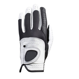 Golf Gloves White Black Genuine Leather Full Finger Non-Slip Breathable Adjustable <b>Wrist</b> <b>Strap</b> Unisex Sports Model DARIB IMPEX - Product Image 4