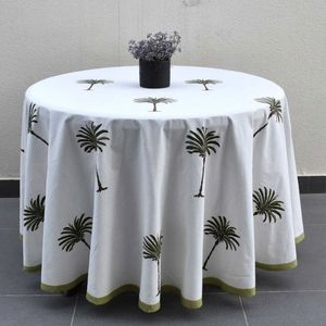 Nappe ronde 4 places en lin 150 cm motif palmier méditerranéen, lavable, faite main, pour la maison - Vente chaude - Product Image 3