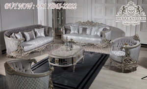 Ensemble de canapés en teck royal fait à la main, style traditionnel Maharaja, meubles de salon modernes, 6 places, touche dorée - Product Image 6