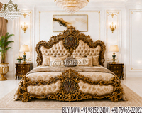 Lit Maharaja en bois antique avec tabouret, mobilier de chambre à coucher de style baroque pour villas de luxe, ensemble de chambre à coucher en teck de Birmanie