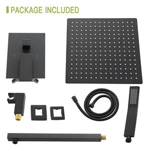 Sistema de Ducha Doble Cuadrado de 12 Pulgadas para Montaje en Pared con Válvula de Instalación Empotrada en Negro Mate - para Accesorios de Baño Modernos - Product Image 6