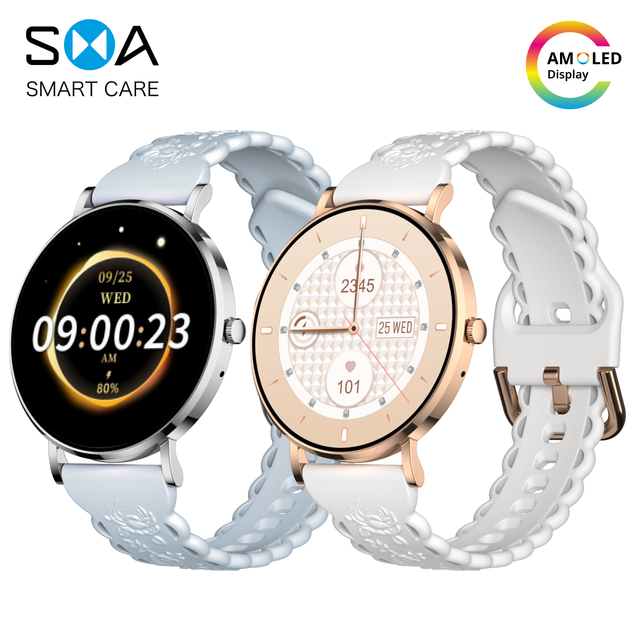 AM28 200mAh Slim Smartwatch AMOLED Screen Dual BT Call Women Health Tracking Heart Rate Sleep Monitor