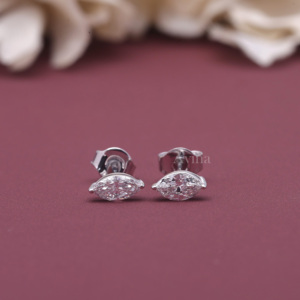 IGI Certified Lab Grown Diamond Marquise Solitaire Stud <b>Earrings</b> in 14K White / Rose & Yellow Gold | Luxury Diamond <b>Earrings</b> - Product Image 1