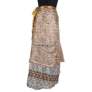 Faldas de Sari de Seda Mágicas de 2 Capas Estilo Hippie Vintage Indio para Playa y Fiesta, Reutilizables y Reversibles, Sari de Seda Reciclada India - Product Image 1