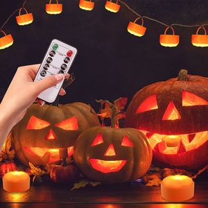 Set di 4 Luci LED a Forma di Zucca per Halloween, Funzionamento a Batteria, 2 Modalità di Illuminazione, 4 Impostazioni Timer, Telecomando, Luci Decorative per Halloween - Product Image 1