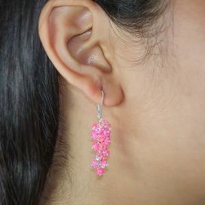 Pink <b>Opal</b> Sterling Silver Dangle <b>Earrings</b> Trendy Wedding Party Drop <b>Earrings</b> with Irregular Stone Cluster for Women - Product Image 3