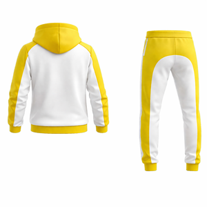 <b>Men</b>’s Yellow & <b>White</b> Hooded Tracksuit Set – Full Zip <b>Jacket</b> with Jogger Pants, Athletic Slim Fit Casual Gym Wear for <b>Men</b> - Product Image 4
