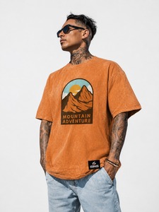 T-shirts à col rond de qualité supérieure pour adultes, coupe ample, effet délavé à l'acide, produit très vendu, t-shirts pour hommes effet délavé à l'acide - Product Image 1