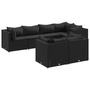 Set da salotto in 7 pezzi in Poly Rattan nero con cuscini eleganti mobili da esterno - Product Image 2