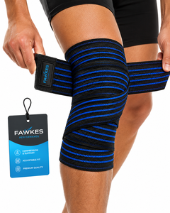 Genouillère FAWKES rayée noire et bleue, élastique, de compression, pour homme, ajustement réglable, qualité supérieure, prix abordable, personnalisable - Product Image 1