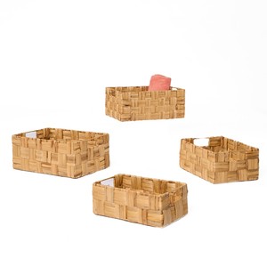Vintage <b>Rectangle</b> Water Hyacinth Woven <b>Storage</b> <b>Basket</b> Set with Metal Frame for Heavy Duty Use Decorative Multi-Purpose - Product Image 6