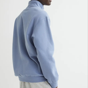 Sudadera de Hombre Azul Claro Sólido con Cierre de Cremallera, 100% Algodón, Manga Larga, Informal, para Invierno - Product Image 3