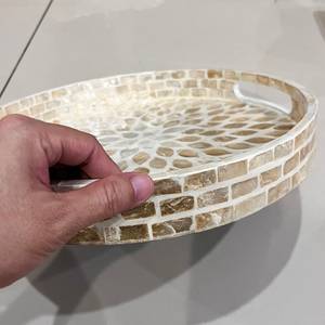 Modern Luxury Mother Pearl Serving Tray <b>Vintage</b> Shell Inlay Handcrafted Decorative Platter Elegant Coffee Table Dishwasher <b>Safe</b> - Product Image 3