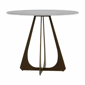 Modern Round Marble Top Table with Metal Base Indoor Living Room Furniture Durable Design Style - Product Image 1