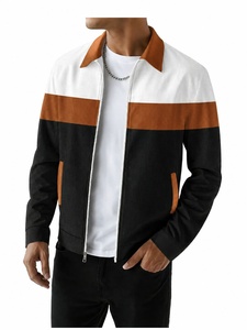 <b>Men's</b> Color Blocking Bomber <b>Racer</b> <b>Jacket</b> Turn-down Collar Zipper Closure Casual Winter Wear 100% Cotton Blend Regular Fit Front - Product Image 5