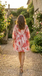 Vestido Mini de Gasa con Estampado Floral, Cuello en V, Corte Holgado, Manga con Volantes, Vestido Casual de Verano para Mujer, Hermoso Estampado, Cómodo - Product Image 5