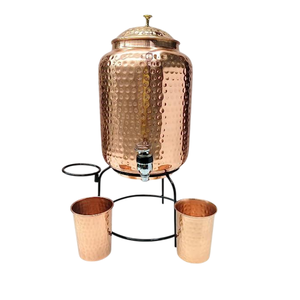 Distributeur d'eau artisanal 100% cuivre pur avec design martelé et support en fer robuste, avantages ayurvédiques pour la santé, réservoir de stockage d'eau - Product Image 4
