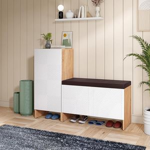 Meuble à chaussures modulaire Trudo en bois d'ingénierie Saleem International (10 paires + 12 paires avec siège), blanc - Product Image 4