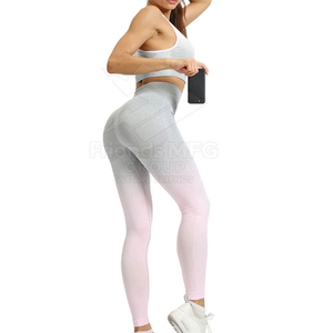 Women Yoga Set High Waist <b>Leggings</b> Square Neck Racerback <b>Crop</b> Top Full Length Seamless Ribbed 2 Piece Gray Pink Breathable Front - Product Image 2