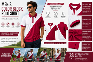 Top Selling Men's <b>Red</b> White Color Block <b>Polo</b> <b>Shirt</b> Short Sleeve Knitted Sporty Quick Dry 100% Polyester Button Closure Golf Top - Product Image 5