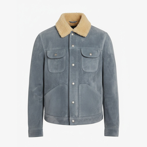 Chaqueta de Cuero Azul Premium con Logotipo Personalizado, Modelo 2026, para Hombre, con Cuello de Piel, Chaqueta de Invierno Personalizada - Product Image 1