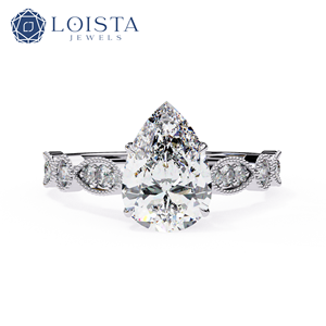 Bague de fiançailles solitaire en diamant de taille poire cultivé en laboratoire certifié IGI, en or plaqué, style vintage de luxe, bague de mariage infini - Product Image 1