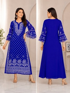 Kurti Anarkali en Georgette bleu royal brodé à la main - Robe ethnique indienne élégante - Product Image 4