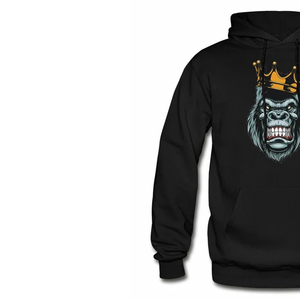 Men's Black Hoodie With Gorilla <b>King</b> <b>Crown</b> Print Casual Streetwear Front Logo Design Regular Fit - Product Image 3