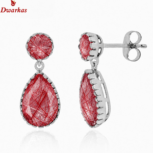 Custom women's fashion elegant jewelry 925 sterling silver red rutile gemstone tear drop <b>earrings</b> jewelry women - Product Image 1