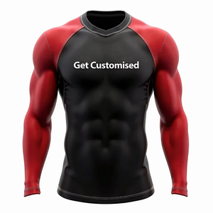 Camiseta de Compresión de Manga Larga Negra y Roja para Hombre, de Poliéster, para Todas las Temporadas, Uniforme Deportivo, Diseño Personalizable 2026 - Product Image 2